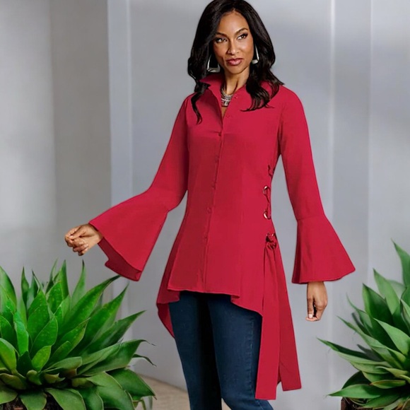 Midnight Velvet “Serena” Red High-Low Tunic - Picture 3 of 16